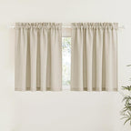 RYB HOME Half Window Curtains - Linen Textured Sheer Curtains Privacy Semi Sheer Drapes for Small Window Tiers Set for Bedroom Kitchen Cafe Bathroom, Beige, W 52 x L 36, 1 Pair