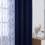 BONZER Mix and Match Curtains - 2 Pieces Branch Print Sheer Curtains and 2 Pieces Blackout Curtains for Bedroom Living Room Grommet Window Drapes, 54x84 Inch/Panel, Indigo, Set of 4 Panels