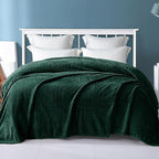 Exclusivo Mezcla Fleece Twin Size Blanket for Bed, 90x66 Inches Soft Cozy Jacquard Flannel Blankets, Lightweight Fuzzy Plush Warm for Winter, Forest Green