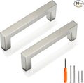 Cabinet Pulls Brushed Nickel Cabinet Handles Square Drawer Pulls, 10 Pack 3-3/4 Inch Stainless Steel Kitchen Door Cupboard Cabinet Handles, Cabinet Hardware Drawer Handles, 96mm Hole Centers
