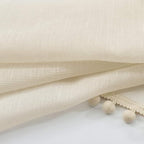 Treatmentex Pom Pom Linen Sheer Curtains for Living Room 63 inches Length Slub Textured Natural Farmhouse Window Sheers Drapes 52" w x 2 Pack, Rod Pocket, Beige