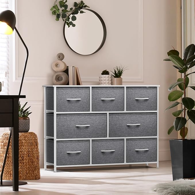 Sorbus Dresser with 8 Drawers - Chest Organizer Unit with Steel Frame Wood Top & Handle Easy Pull Fabric Bins for Clothes - Wide Storage Furniture for Bedroom, Hallway, Living Room, Nursery & Closet