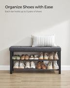 SONGMICS Shoe Bench, Storage Bench, Entryway Bench with Cushion, Shoe Shelf with Seat, Space-Saving, Modern Style, for Living Room, Bedroom, Hallway, Dark Gray and Ink Black ULBS579B33