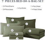 Monbix California King Size Comforter Set - 7 Pieces Bed in a Bag California King, Olive Green Bedding Sets, All Seasons Down Alternative Comforter Bed Set with Sheets, Pillowcases & Shams