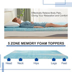 SINWEEK 3 Inch Mattress Topper 5-Zone Memory Foam Mattress Topper Pressure Relieve Soft Mattress Pad, CertiPUR-US Certified, Twin Size Blue