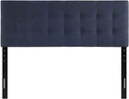 Modway Emily Tufted Button Linen Fabric Upholstered Queen Headboard in Navy