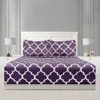 Mejoroom King Bed Sheet Set - Super Soft Brushed Microfiber 1800 Thread Count Sheets with 15 inch Deep Pocket - Wrinkle Free - 4 Piece (King, Purple Quatrefoil with White Pattern)