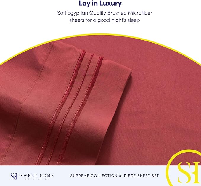 Queen Size Bed Sheets - Breathable Luxury Sheets with Full Elastic & Secure Corner Straps Built In - 1800 Supreme Collection Extra Soft Deep Pocket Bedding Set, Sheet Set, Queen, Burgundy