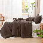 Litanika Comforters Chocolate Oversized Queen Size, 3 Pieces Lightweight Solid Bedding Set & Collections, All Season Fluffy Bed Set (98x98In Comforter & 2 Pillowcases)