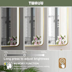 LED Bathroom Mirror with Lights, 20x28 Inch Brushed Gold Metal Frame LED Mirror for Bathroom, Stepless Dimmable 3 Colors Wall Mounted Lighted Bathroom Vanity Mirror, Anti-Fog, Memory