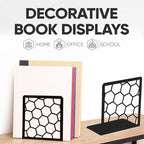 GEOMOD Geometric Honeycomb Black Metal Bookends Decorative - Tall Sturdy Book Ends for Shelves - Modern Heavy Duty Bookend Stopper - Office or Home Book Shelf Book Holder - 6x3.25x6.25 Inches - 2 Pair