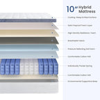 Full Size Mattress 10 Inch, Hybrid Full Mattress in a Box with Cooling Gel Memory Foam and Individually Pocket Innerspring for Support and Pressure Relief, Medium Plush