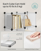 SONGMICS Cube Storage Organizer, Set of 16 Plastic Cubes, Closet Storage Shelves, DIY Plastic Closet Cabinet, Modular Bookcase, Shelving with Doors for Bedroom, Living Room, White ULPC44BSV1