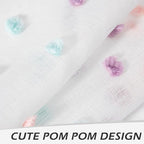 MYSKY HOME Pom Pom Sheer Curtains for Girls' Bedroom and Nursery - Rainbow 72 Inch Long Door Curtains with Rod Pocket - Semi-Transparent, Light Filtering - 52 x 72 Inch, 2 Panels