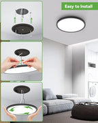 Zemty 8Pack 12 Inch LED Flush Mount Light, 28W 3200lm Super Slim Ceiling Light Fixture, 3000K/4500K/6000K Selectable Ceiling Lamp for Bedroom, Bathroom, Kitchen, Living Room (Black)
