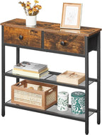 HOOBRO 29.5" Narrow Console Table with 2 Fabric Drawers, Sofa Table, Small Entryway Table with 3-Tier Storage Shelves, Behind Couch Table, for Living Room, Hallway, Rustic Brown and Black BF72XG01