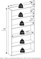 Furinno Basic Book Shelf, 5-Tier Bookshelf, Cube Storage Organizer Bookcase with Open Shelf, 7 x 24 x 44, for Living Room, Bedroom, Home Office, Espresso