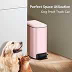 TIPGO Slim Bathroom Trash Can with Lid Soft Close, 6 Liter / 1.6 Gallon Stainless Steel Garbage with Removable Inner Bucket, Small Trash Bins for Bedroom, Office (Pink)