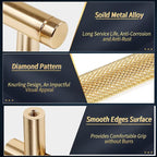 Knurled Cabinet Pulls 2 Pack, 3.5 Inch Long Cabinet Handles Metal Door Pulls, Kitchen Drawer Pull Knurled Dresser Handles - 2 1/2" Hole to Hole, Golden