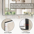 60x36 Inch LED Bathroom Mirror, Black Metal Framed Lighted Mirror for Bathroom, Wall Mouted LED Vanity Mirror with Lights, 3 Colors and Stepless Dimmable, Anti-Fog, Memory
