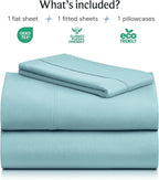 LuxClub 3 PC Sheet Bed Sheets Deep Pockets Wrinkle Free-Kids-Fitted Sheets Hypoallergenic Anti-Bacteria Machine Washable Hotel Bedding Silky Soft - Aqua Twin