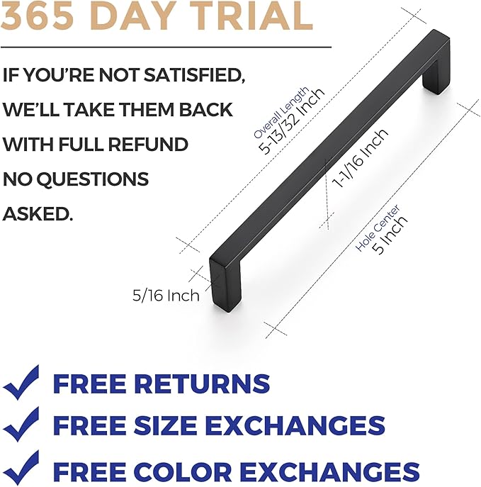 Ravinte 30 Pack Matte Black Cabinet Pulls, 5 Inch (128mm) Hole Center Slim Kitchen Handles, Square Drawer Pulls for Cabinets & Cupboards, Hardware