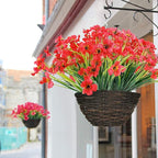20 Bundles Artificial Flowers Outdoor UV Resistant Fake Flowers No Fade Faux Plastic Plants Garden Porch Window Box Decorating (Deep Red)…
