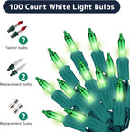 PREXTEX 100 Count Green Christmas Lights - 20 ft Warm Twinkle String Lights with Green Wire for Indoor and Outdoor Holiday Decor, Christmas Trees, Patios and More