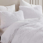 Queen Luxury Faux Fur Comforter Set - Soft & Breathable 7-Piece Bedding Collection - 1 Comforter, 1 Fitted Sheet, 1 Flat, 2 Pillowcases, 2 Pillow Shams - Deep Pocket - Premium Quality, White