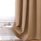 ChrisDowa 100% Blackout Curtains for Bedroom with Black Liner, 2 Thick Layers Total Blackout Thermal Insulated Grommet Window Curtains 2 Panels Set (Cappuccino, 52 x 63 Inch)