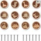 12 Pack Dinosaur Dresser Knobs 40MM/1.57" Wooden Cartoon Animal Cabinet Knob Kids Dresser Knobs Handle Drawer Knobs for Nursery