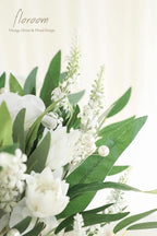 Floroom Artificial Greenery Stems Box Set, 76pcs with 6 Kinds of Faux Greenery Flowers Picks for DIY Bridal Bouquets Wedding Floral Arrangement Table Centerpieces, Green & White