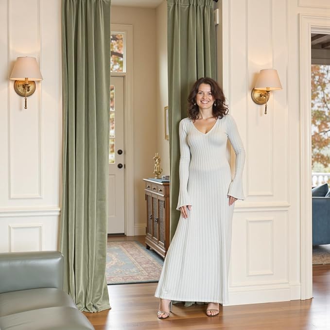 Lazzzy Velvet Blackout Curtains Thermal Insulated Room Window Drapes Super Soft Luxury Curtains for Living Room Bedroom Rod Pocket 2 Panels, Olive Sage, 52" W x 102" L
