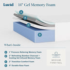 Lucid 14 Inch Memory Foam Mattress - Medium Firm Feel - Infused with Refreshing Bamboo Charcoal and Cooling Gel - Bed in a Box - Temperature Regulating - Pressure Relief - Breathable - Twin XL Size