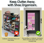 Over the Door Shoe Organizer with 30 Breathable Mesh Pockets - Large Capacity Closet Storage for Men & Women, Hanging Shoe Rack Organizer -Pink