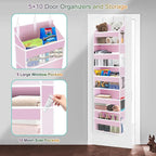 Over The Door Organizer Closet,5 Bins 10 Side Pockets,Hanging Door Organizer,Anti Tilt 44 lbs Load Organizers and Storage with Clear Window for Bedroom,Nursery,Rv,Bathroom,Camper(Pink)