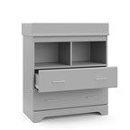 Storkcraft Brookside 2 Drawer Changing Table Dresser (Pebble Gray) – GREENGUARD Gold Certified, Easy-to-Match Chest of Drawers and Cubbies for Nursery and Kids Bedroom, Includes Changing Table Topper