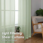 OVZME Light Green Sheer Curtains 72 Inches Long 2 Panels - Soft Light Filtering Window Sheer Panels for Living Room/Bedroom, Top Dual Rod Pocket, 1 Pair, Each 42Wx72L Inches