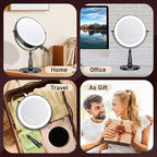Makeup Mirror with Lights, 20X Magnifying Mirror with Light for Women, 5000 mAh Vanity Mirror with Lights and 3 Colors, 2-Sided Lighted Magnified Mirrors for Delicate Makeup, 9 Inch, Black