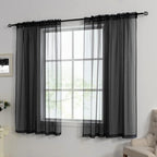 HUTO Black Sheer Curtains 63 Inch Length for Bedroom Rod Pocket Sheer Window Panels for Nursery Living Room, 52" Wx63 L,Set of 2