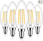 Brightever Dimmable Candelabra E12 LED Light Bulbs 60W Equivalent, 5-Pack B11 6W Chandelier Light Bulbs, 620Lm 2700K Warm White Candle Lightbulbs for Wall Sconce, Clear Glass