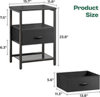 Huuger Nightstand Set of 2, Night Stand with Fabric Drawer, Mesh Shelf, Side Table with Storage, Fabric Drawer Dresser, Open Shelf, Metal Frame, Bedroom, Black
