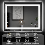 LED Bathroom Mirror, 24"x36" with Front and Backlit, Anti-Fog, Bathroom Vanity Mirror for Wall, Memory Function, Stepless Dimmable, Tempered Glass (Horizontal/Vertical)
