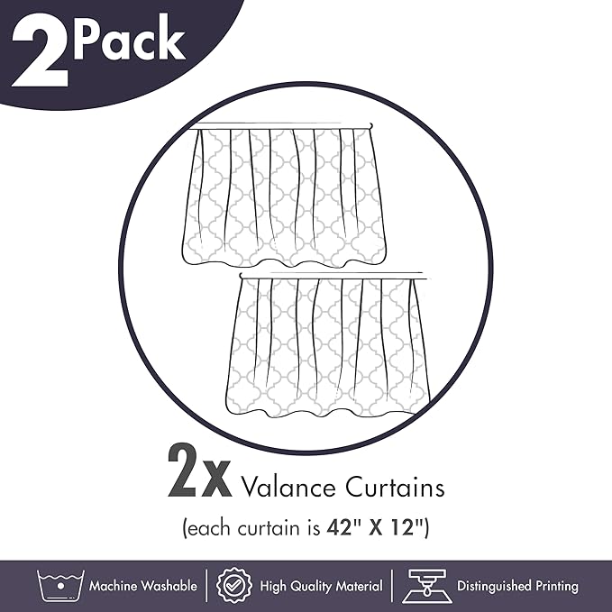 Ambesonne Navy Blue Window Valance Pack of 2, Geometric Dotted Pattern Design with Abstract Ogee Shapes Grid Ornament Tile, Rod Pocket Curtain Valances for Kitchen Bedroom, 42" X 12", Dark Blue Tan