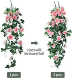 RECUTMS 4PCS Artificial Rose Hanging Flower 32 in Fake Garland for Home Room Garden Wedding Indoor Outdoor Decoration (Champagne)