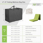 Cuddly Nest Folding Mattress Storage Bag - Heavy Duty Carry Case for Tri-Fold Guest Bed (Fits 4" NARROW TWIN & COT Mattress,Black)