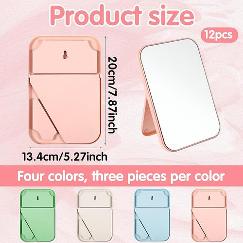 12 Pack Spa Mirrors for Party, Mirror Bulk, Small Table Mirror with Stand, 7.87 Inch Adjustable Vanity Desktop Folding Mirrors, 4 Colors for Makeup Travel
