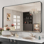 LOAAO 48X28 Inch Black Metal Framed Bathroom Mirror for Wall, Matte Black Bathroom Vanity Mirror Farmhouse, Anti-Rust, Tempered Glass, Hangs Horizontally or Vertically