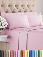 Cal King Sheet Set 6 Piece - Bed Sheets California King Size - Soft Hotel Luxury Bedding - Cooling, Comfy & Breathable - 1 Flat, 1 Fitted & 4 Pillowcases w/ Deep Pockets - Wrinkle Free - Light Pink