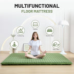 Japanese Floor Mattress Full, Anti-Slip Japanese Futon Foldable Tatami Mat for Guests, Green